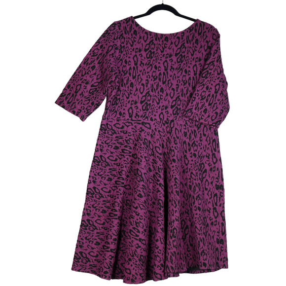 Leota Purple Leopard Sweater Dress Womens Size 1L 1x Shift Animal Print Textured - Picture 1 of 6